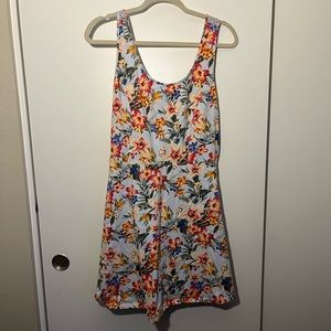 Floral Skater Style Sleeveless Dress with Sheer Blue Lace Back, Size 2X